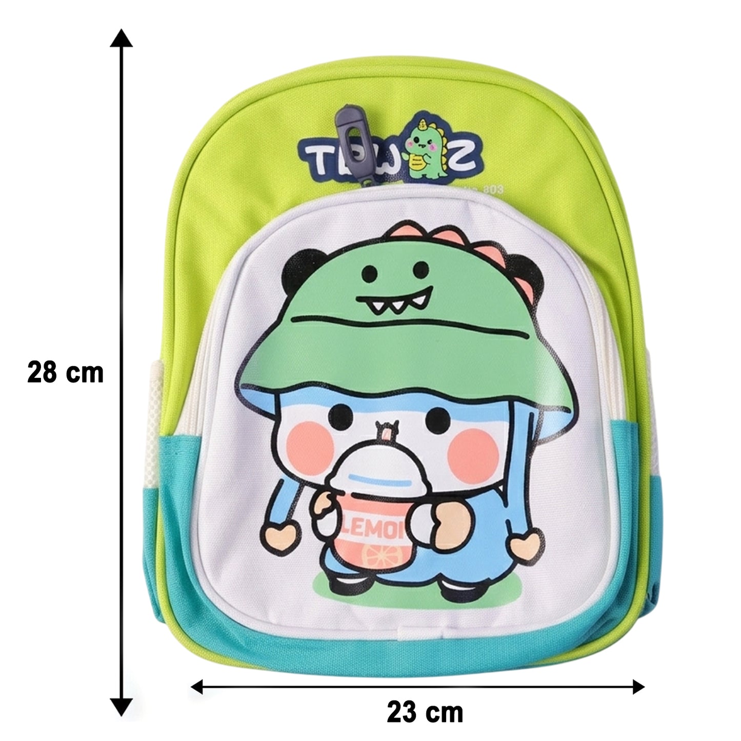 Cute cartoon printed kids sling backpack by Wukusy, lightweight school bag with colorful character design, 28x23 cm size.
