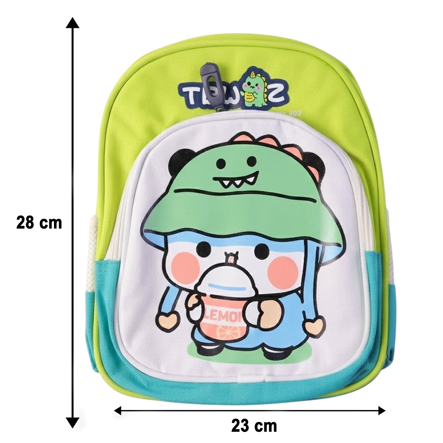 Cute cartoon printed kids sling backpack by Wukusy, lightweight school bag with colorful character design, 28x23 cm size.