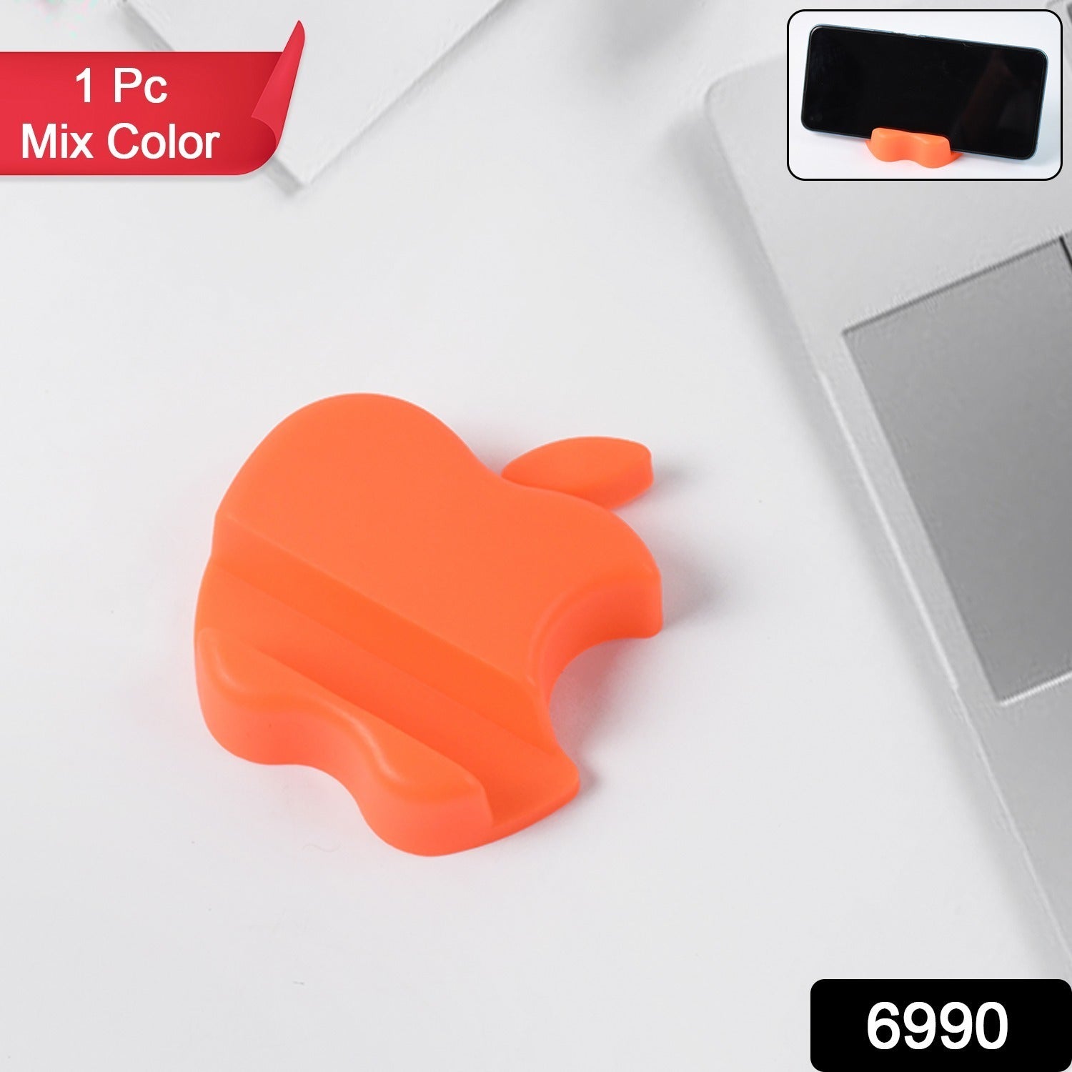 Colorful apple-shaped plastic mobile phone holder by Wukusy, featuring a bright, playful design for holding smartphones.