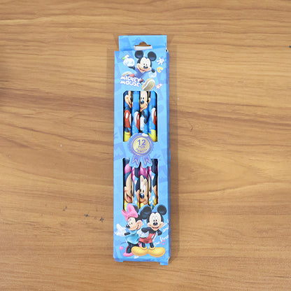 Set of 12 Wukusy cartoon-printed graphite pencils for office use, featuring colorful character designs on each pencil.