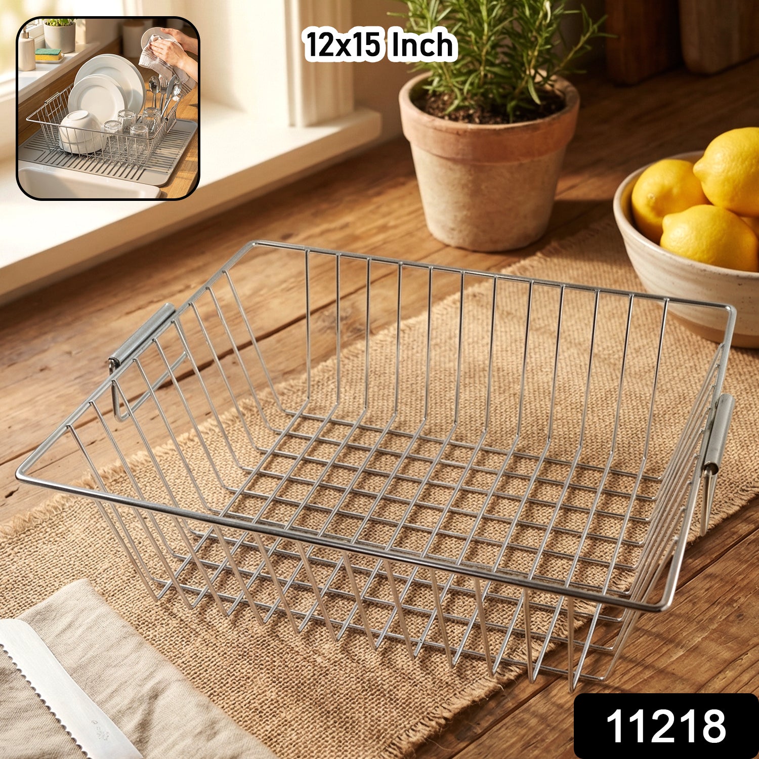 Wukusy stainless steel kitchen sink basket, 12x15 inch, for draining and organizing utensils or produce in a modern kitchen sink
