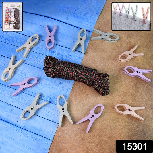 Wukusy cloth drying rope with 12 clips for indoor and outdoor laundry hanging, durable and easy to install home improvement solution.