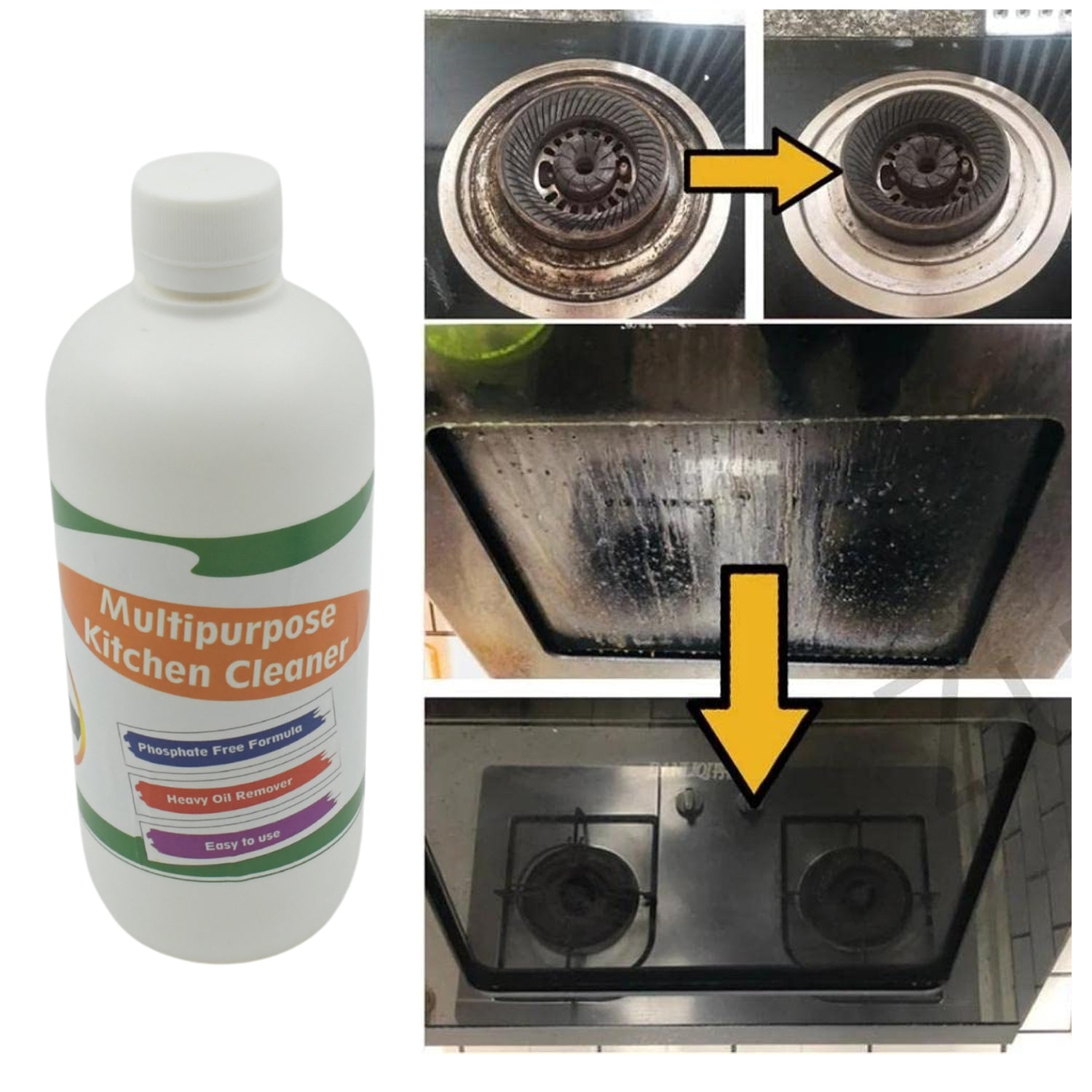 Wukusy Kitchen Cleaner Spray for grease and stains, 500ml, non-flammable, non-toxic degreaser for stove and chimney cleaning