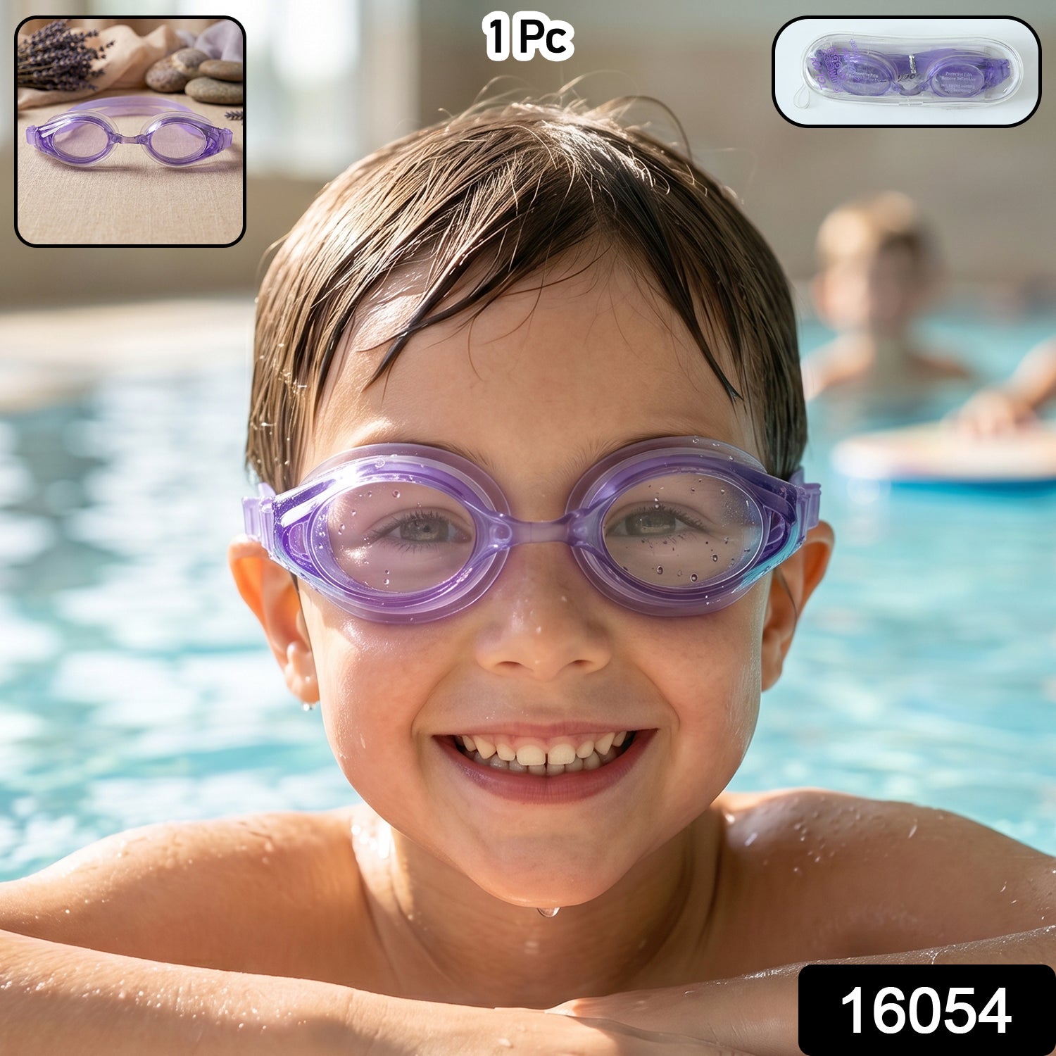 Kids lightweight swimming goggles with flexible frame and leak-proof seal, shown in bright color, ideal for young swimmers.