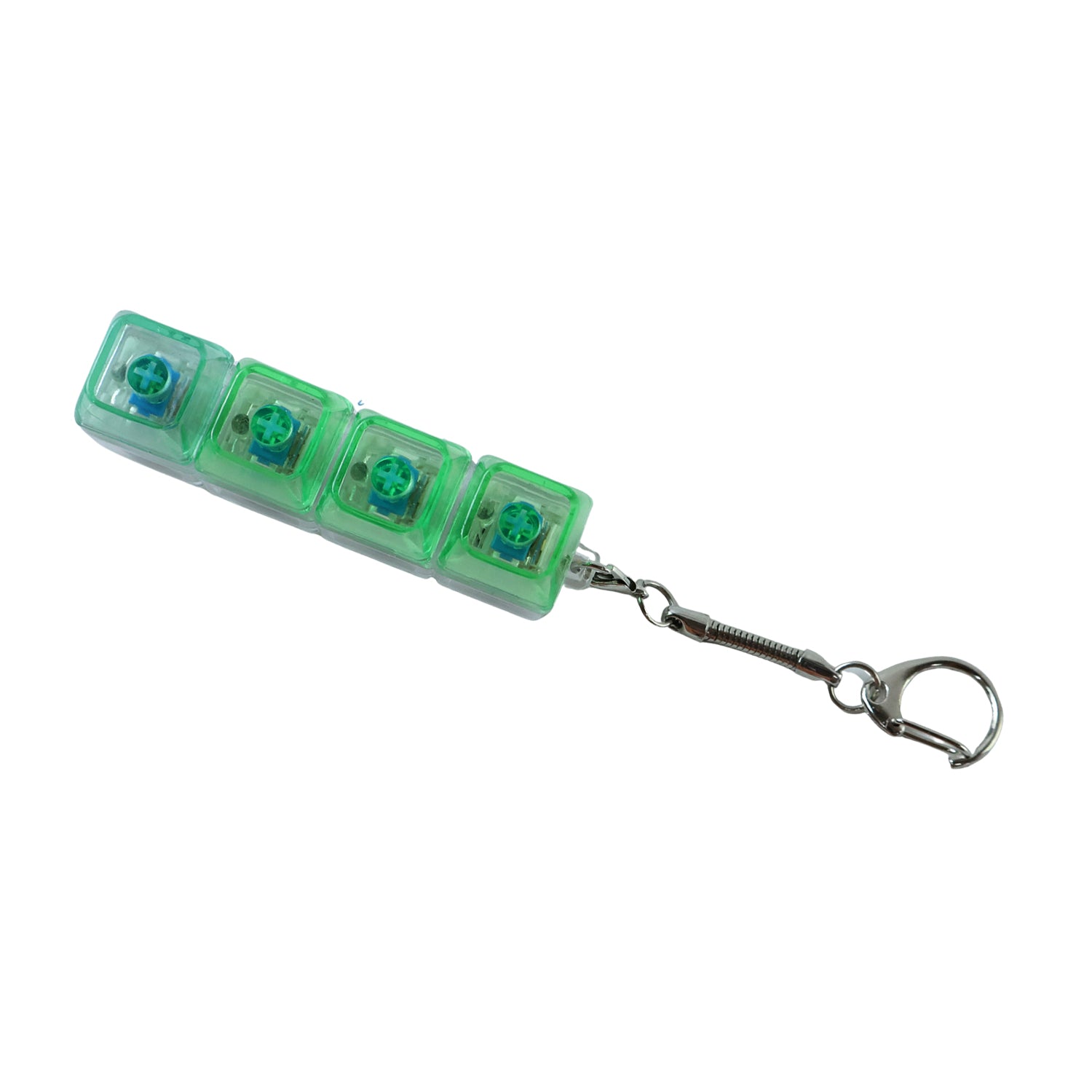 Wukusy mechanical keyboard switch keychain in black with gold accents, showcasing a realistic keycap design on a keychain.