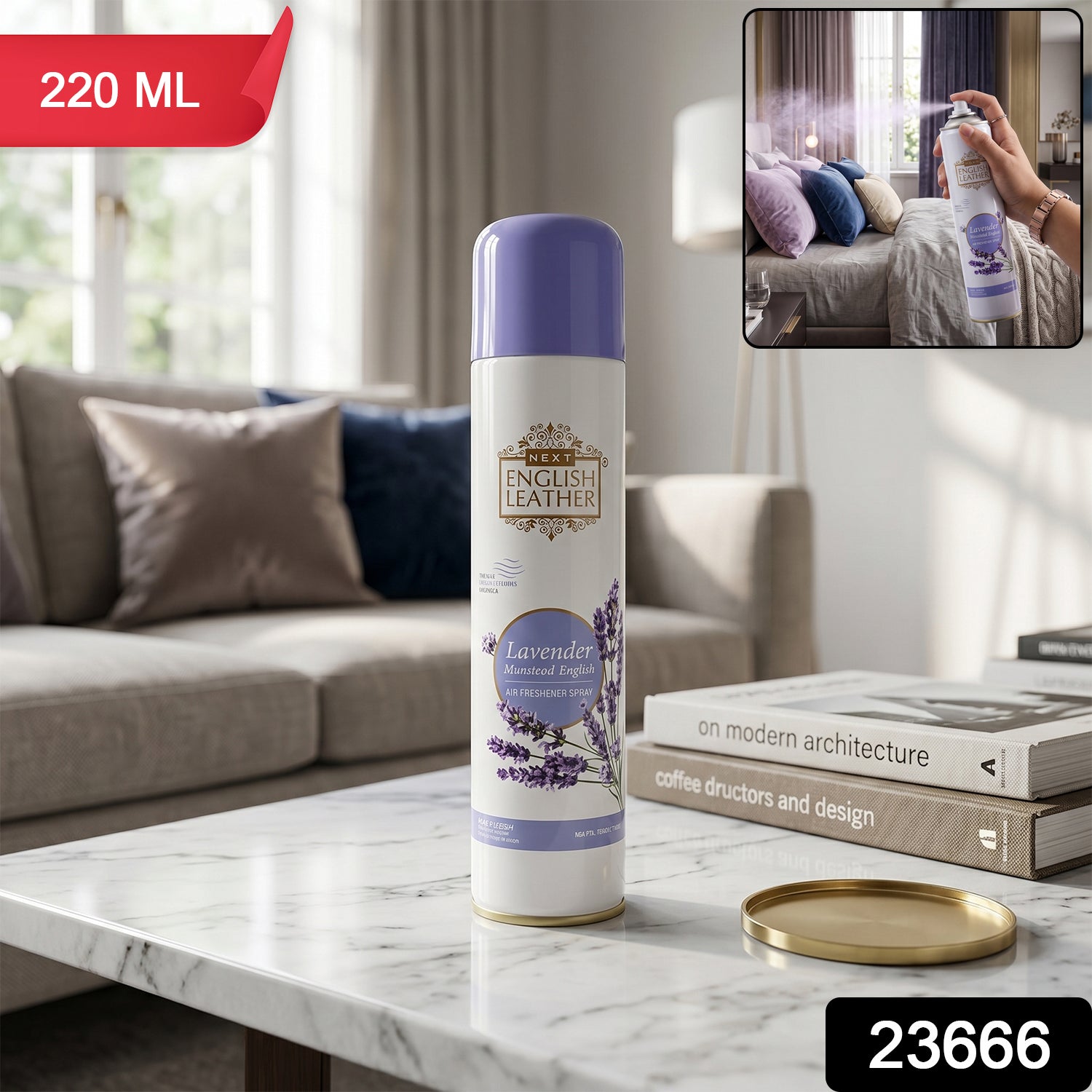 Wukusy Next English Leather lavender air freshener spray in 220ml bottle for home, office, or room fragrance.