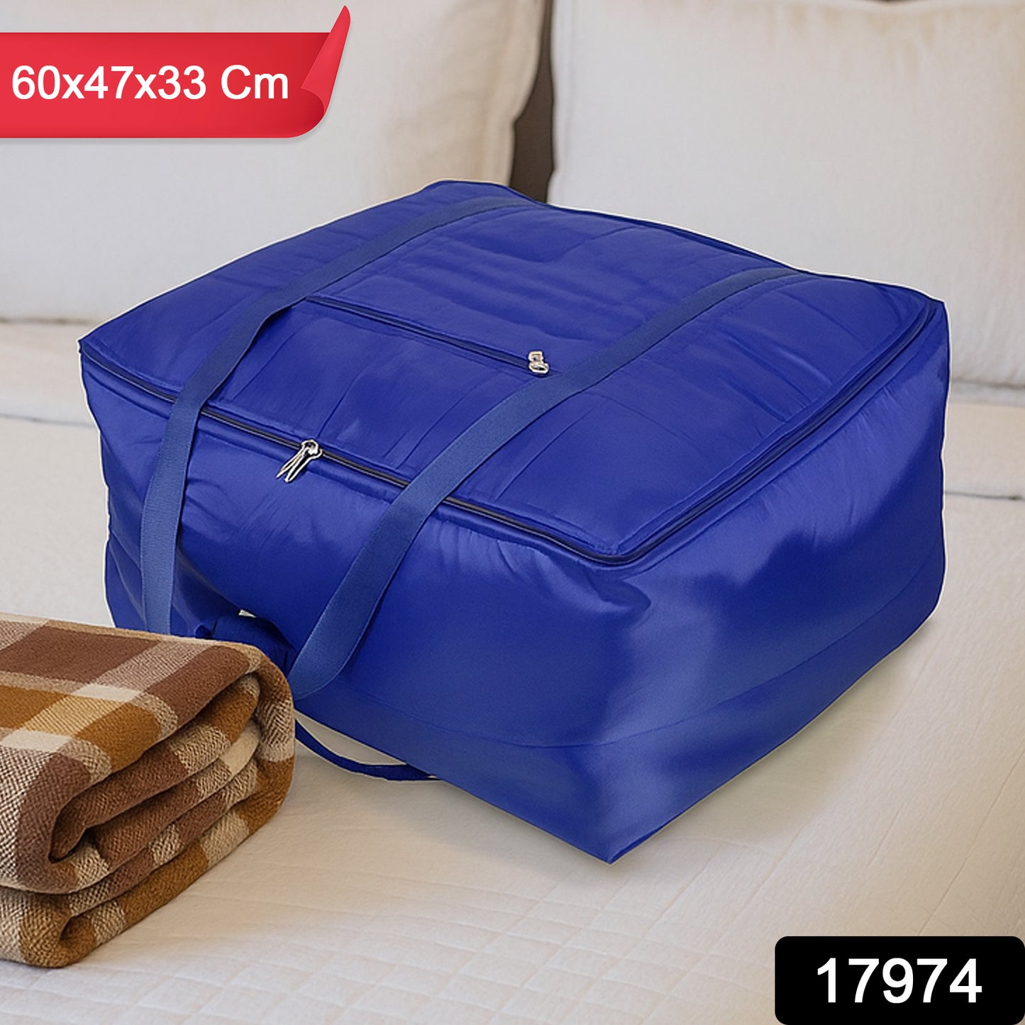 Wukusy blanket storage bag in gray, 60x47x33 cm, with zipper closure, designed for organizing and storing blankets or bedding.