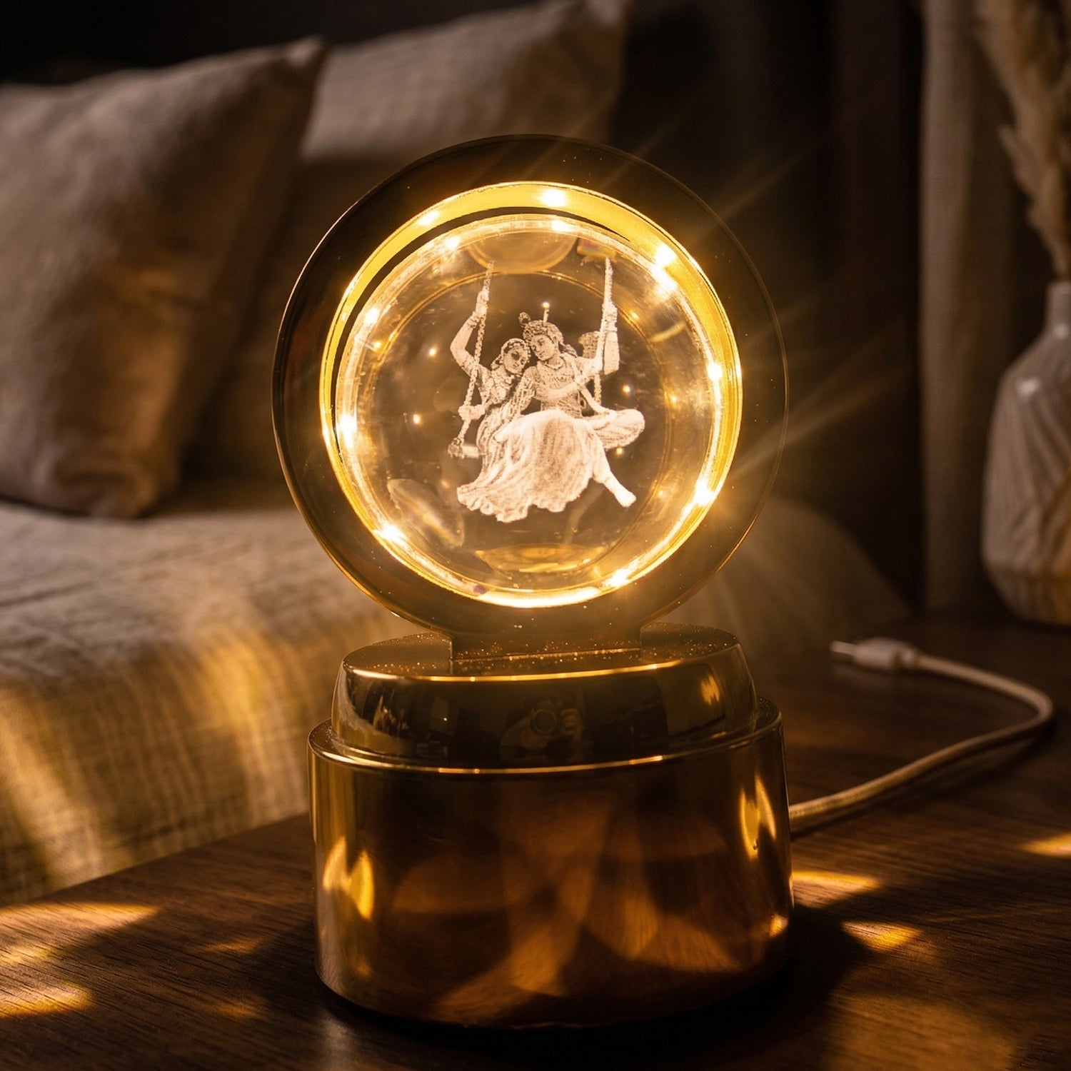 Wukusy 3D religious design crystal ball LED night lamp with intricate religious motifs, illuminated for a calming glow
