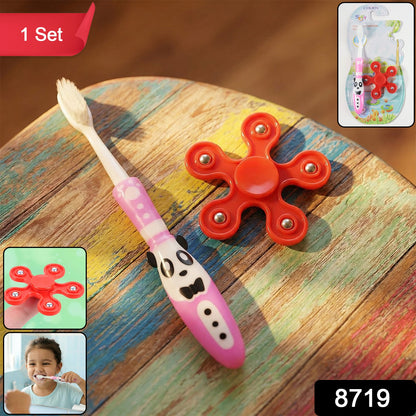 Kids toothbrush and fidget spinner toy set by Wukusy, featuring a colorful toothbrush and spinning fidget toy for children.