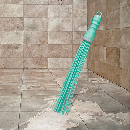 Wukusy plastic hard bristle broom for bathroom floor cleaning, suitable for wet and dry scrubbing of bathroom and floor surfaces.