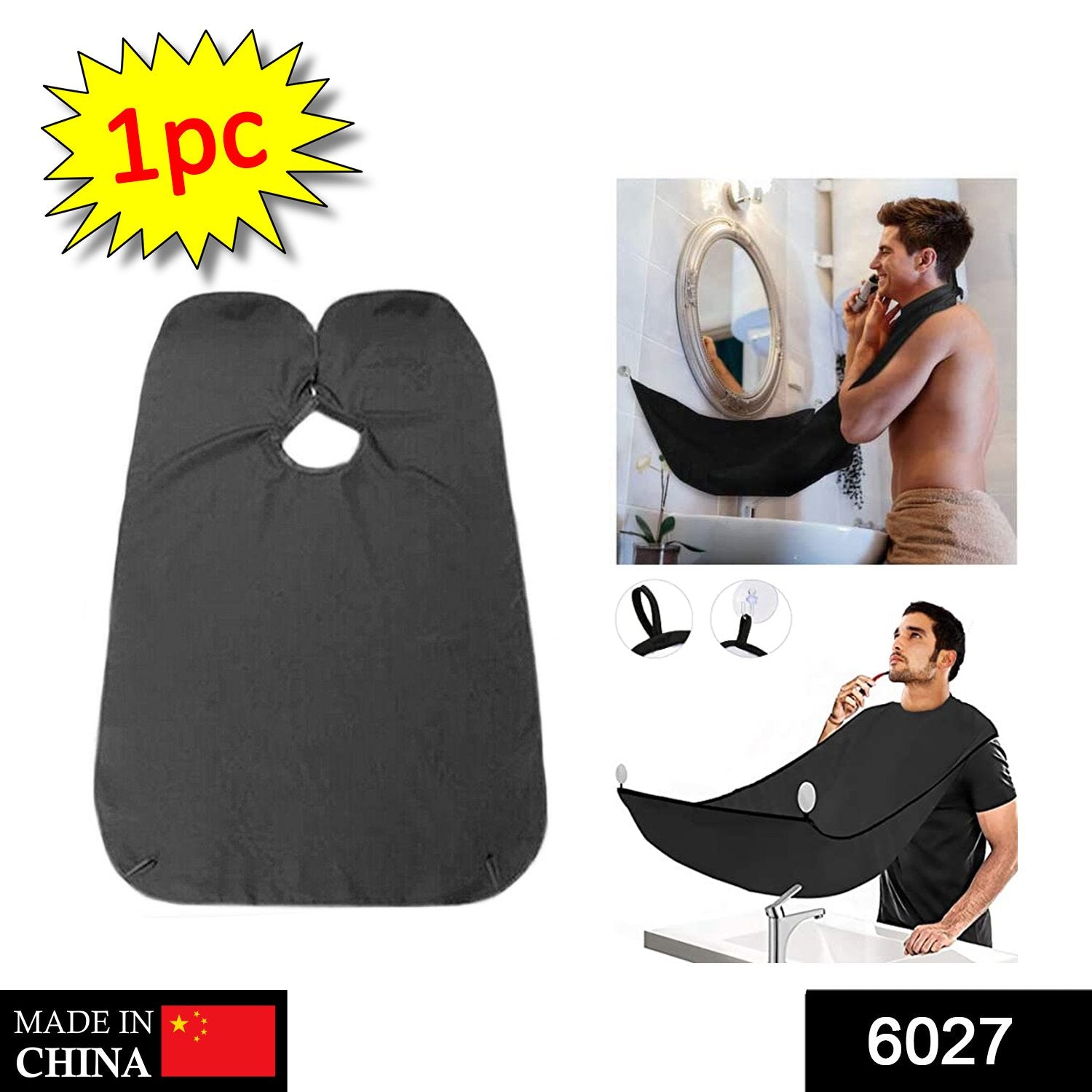 Black beard apron by Wukusy, grooming bib with hair clipper catcher, designed for hair trimming and grooming sessions.