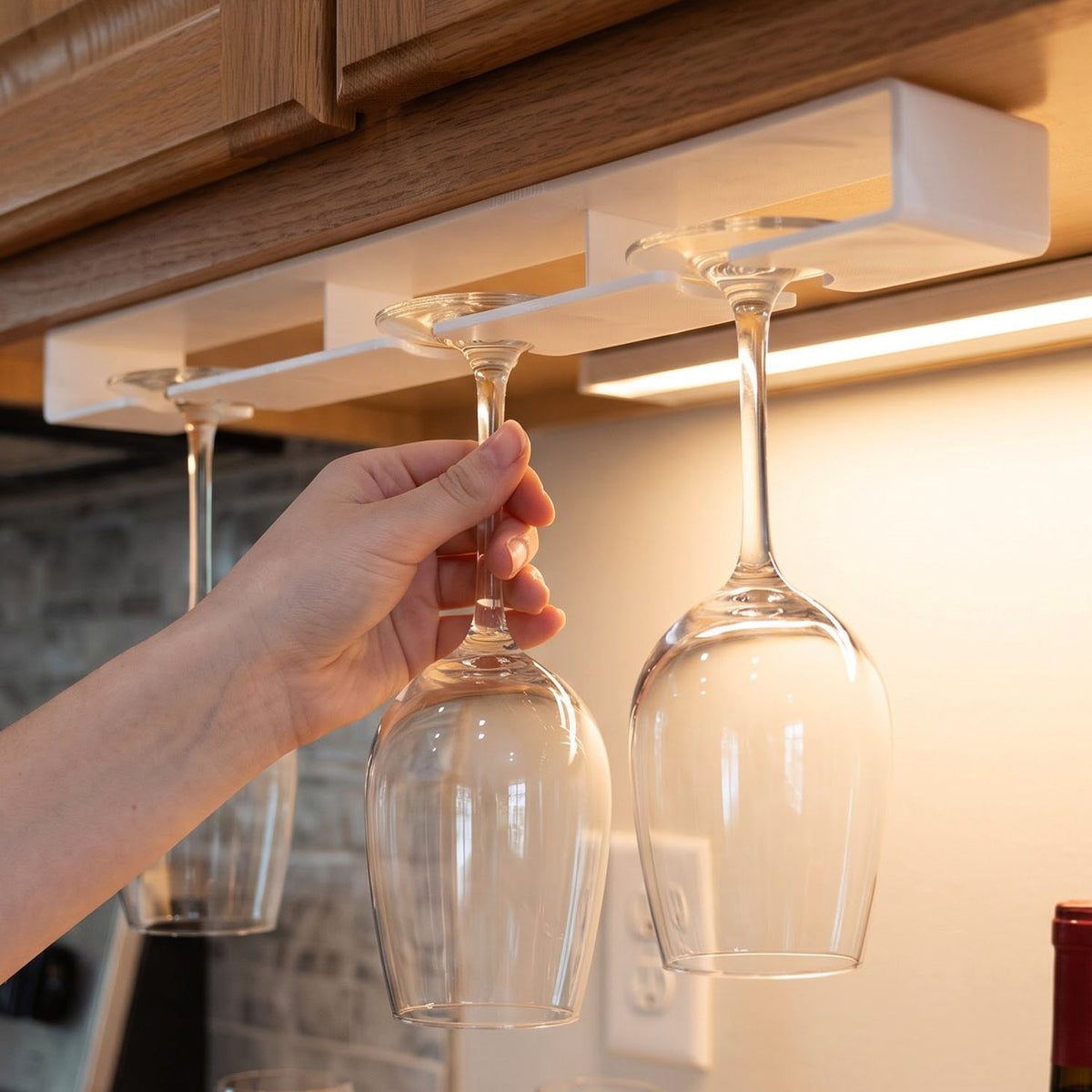 Under Shelf Wine Glass Hanger With 3 Slots For Kitchen Cabinet Storage (1 Piece)