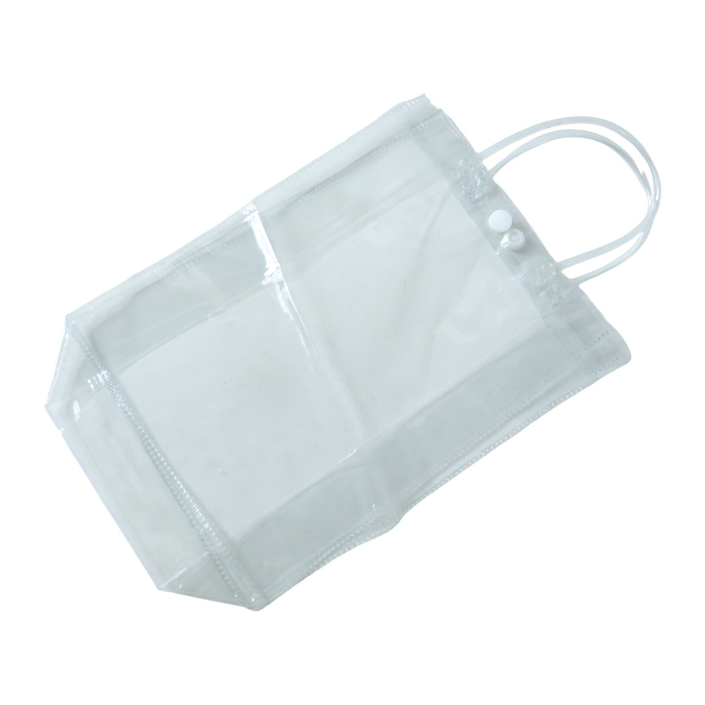 Transparent PVC carry bag by Wukusy, 22x16 cm, showing clear material and sturdy handles for convenient storage and transport.