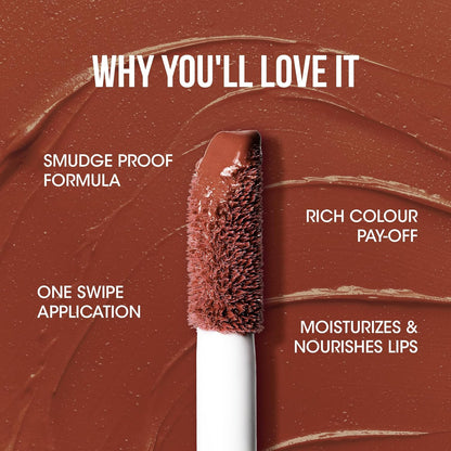Wukusy Og Beauty Coffee Cuddle Moisture Lock Liquid Lipstick in 4.5 ml, showcasing the sleek tube and applicator.