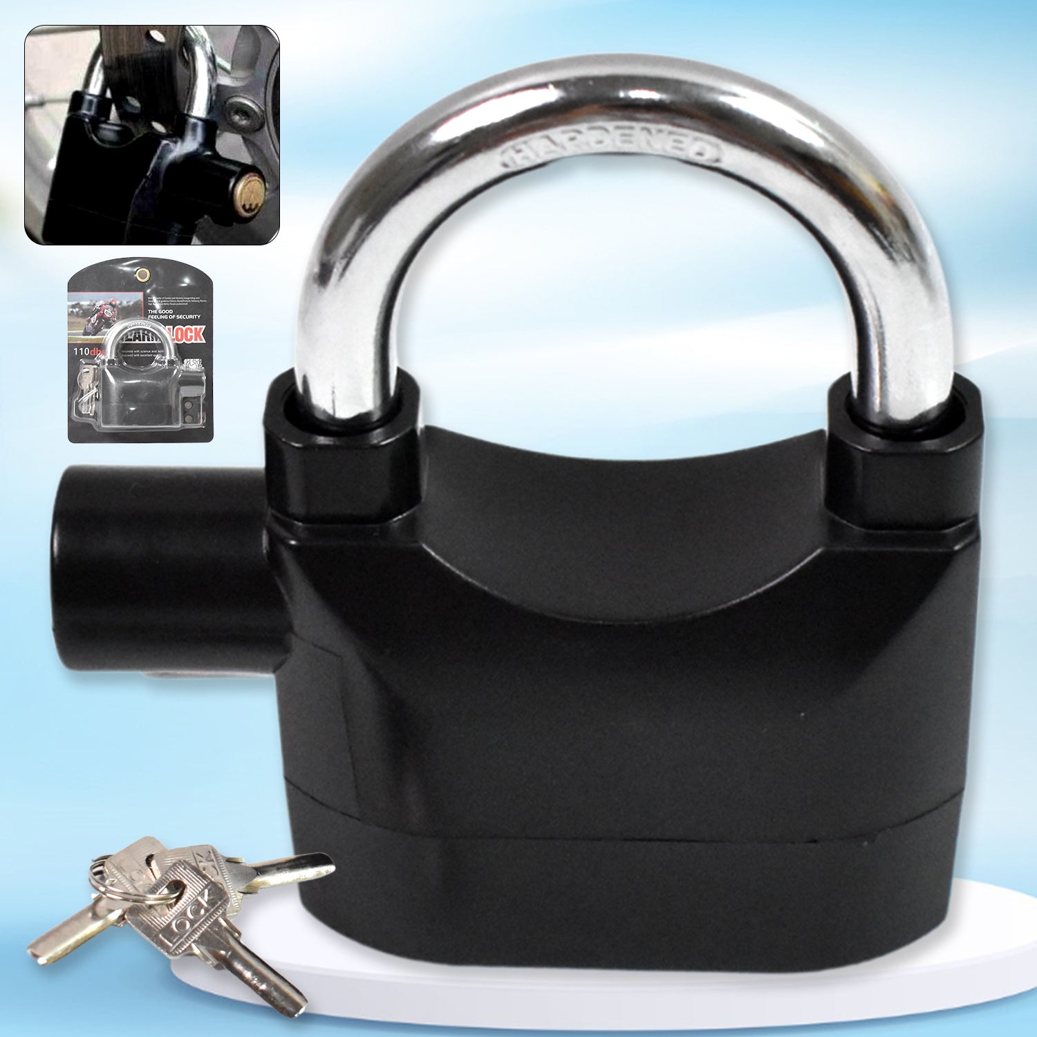 Wukusy plastic waterproof siren alarm lock with three keys, used for home security and improvement.