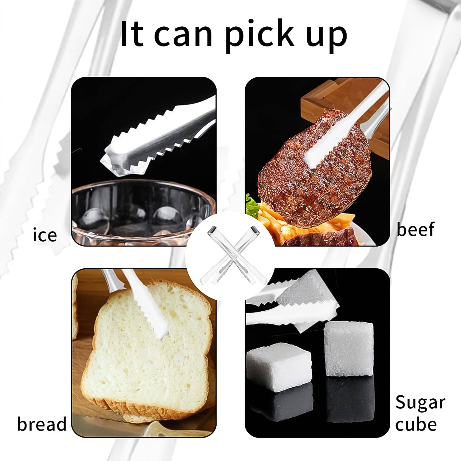 Wukusy stainless steel ice and sugar cube serving tongs, 13 cm, for home and kitchen use, designed for easy handling and serving.