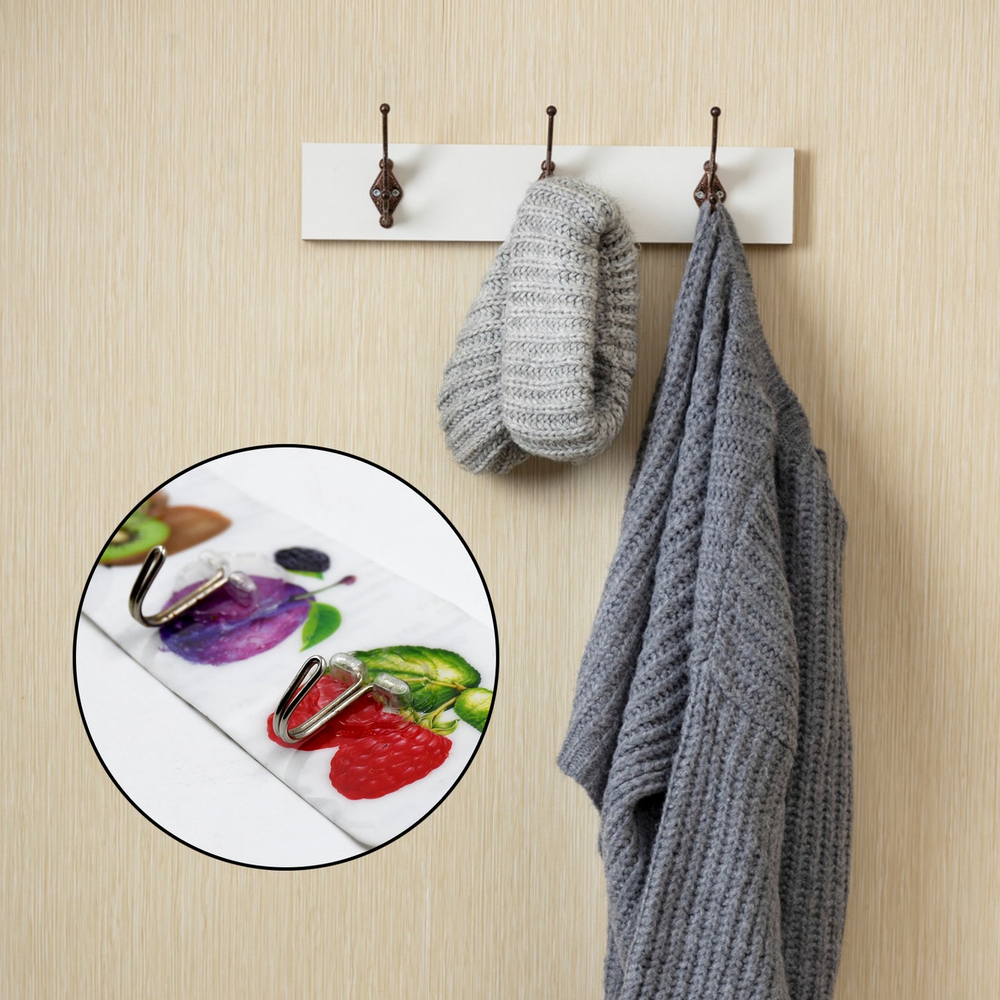Six transparent Wukusy wall hooks with adhesive backing, strong and high quality for home or office multiuse organization.