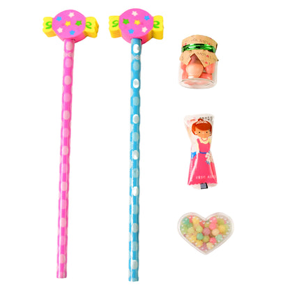 Wukusy fun candy design pencil set with colorful pencils and accessories for office use, featuring bright, playful candy-themed patterns