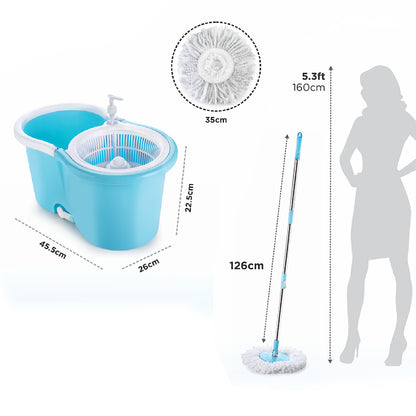 Wukusy 8702 plastic spinner bucket mop with 360-degree self-spin wringing, two absorbent pads for home and office floor cleaning