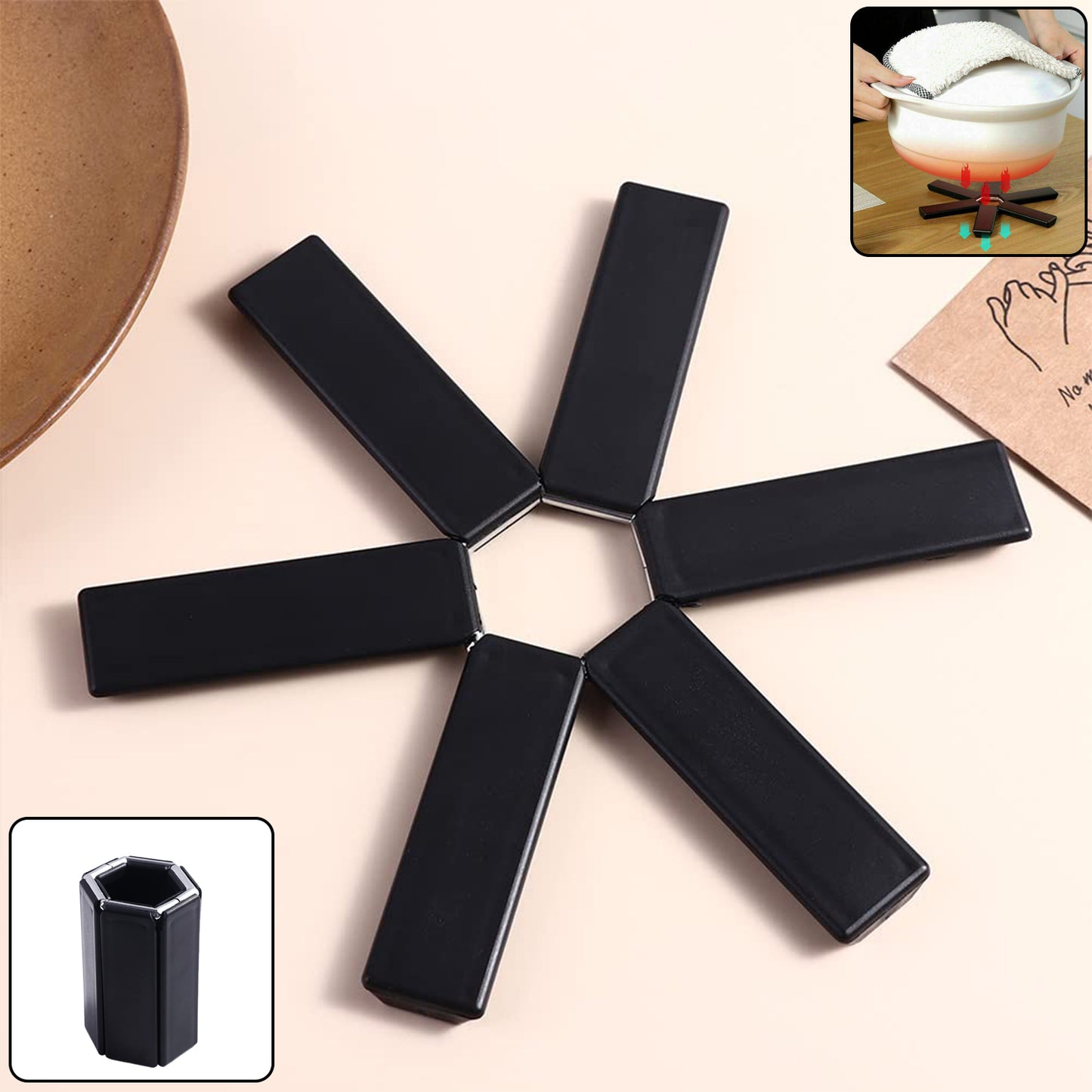 Wukusy foldable insulated trivet mat for hot pots, heat-resistant foldable pad for protecting countertops in home and kitchen use