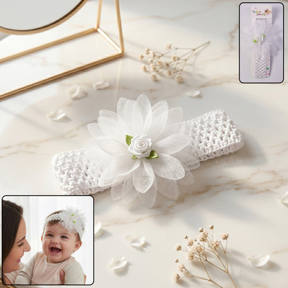 Soft elastic floral baby headband by Wukusy featuring a stylish stretchable design and cute floral pattern for infants.