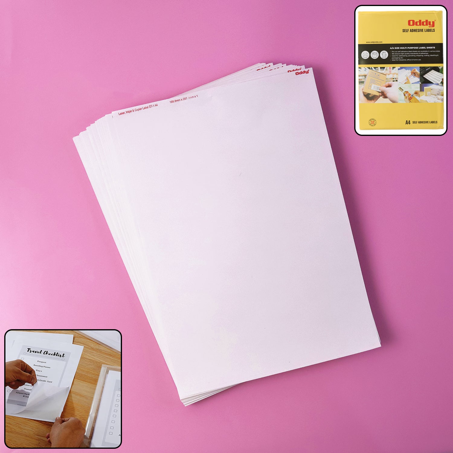 Wukusy Oddy self-adhesive label sheets, A4 full-sheet labels, 100 sheets stacked for printing and labeling tasks