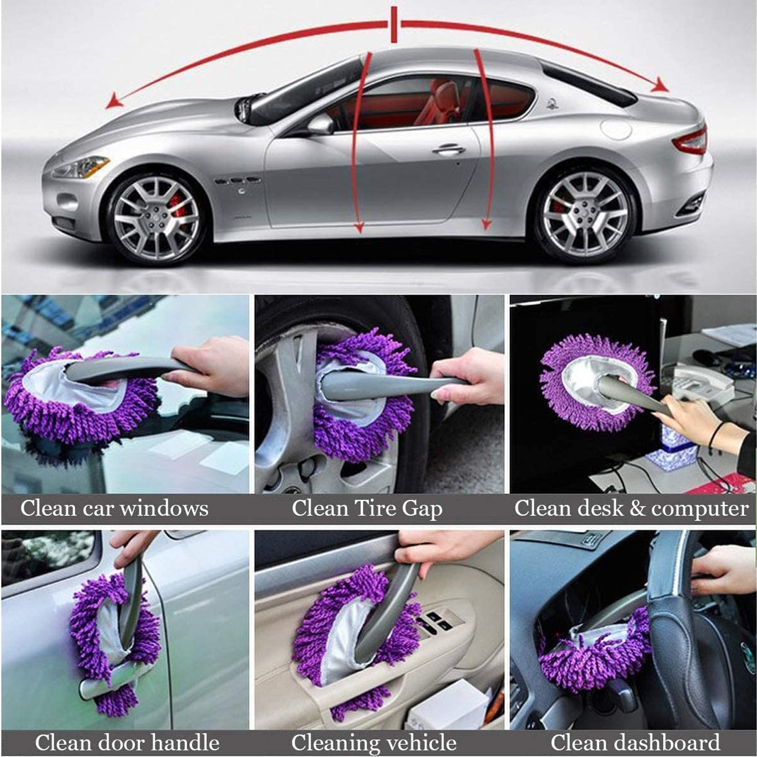Wukusy 4098 car wash cleaning brush with microfiber dusting head for cleaning car windows, glass, and exterior surfaces.