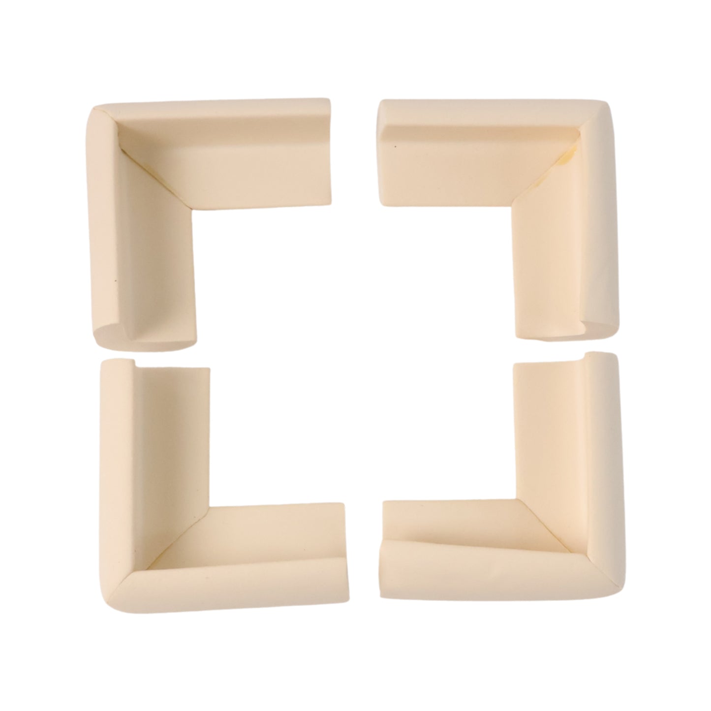 Set of four soft foam table corner protectors with safety tape by Wukusy, designed to prevent injuries on sharp table edges.