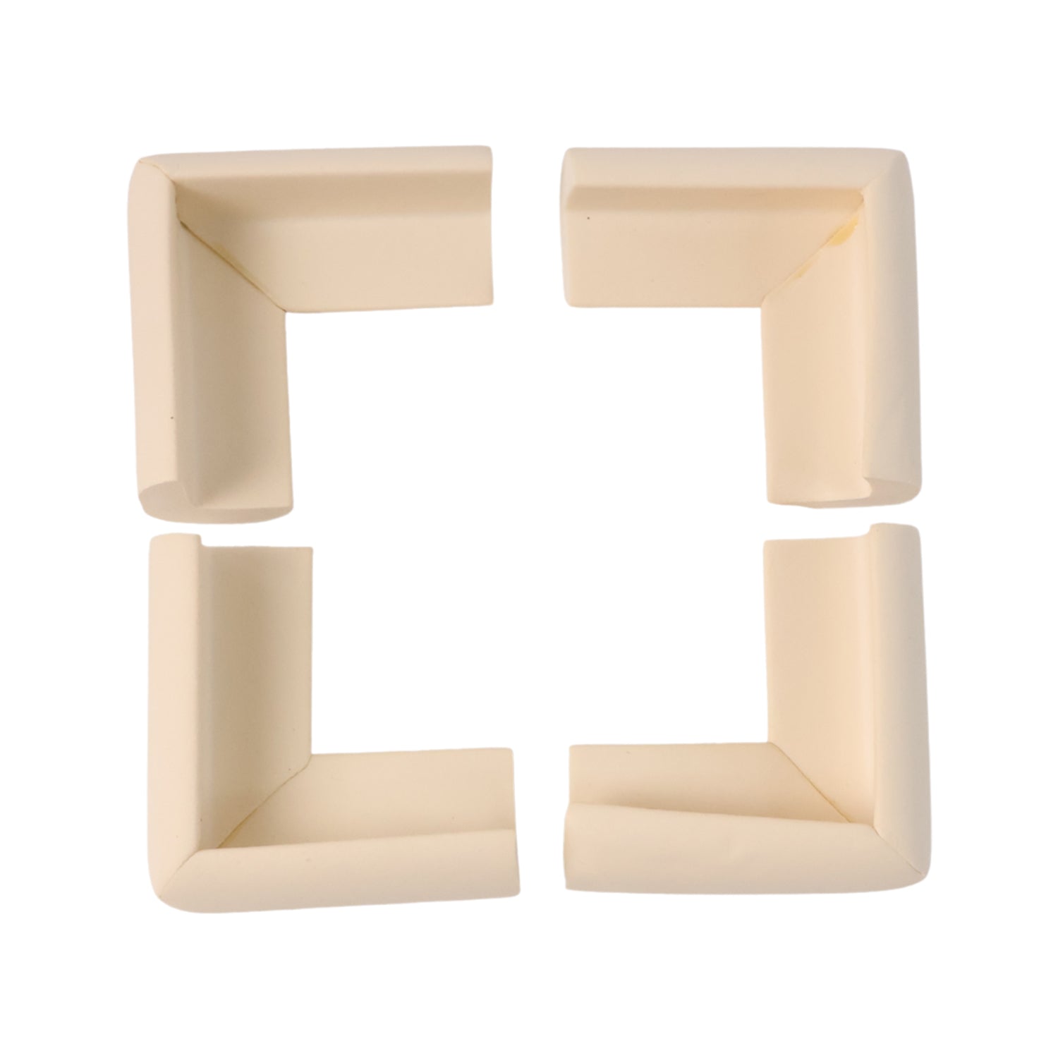 Set of four soft foam table corner protectors with safety tape by Wukusy, designed to prevent injuries on sharp table edges.