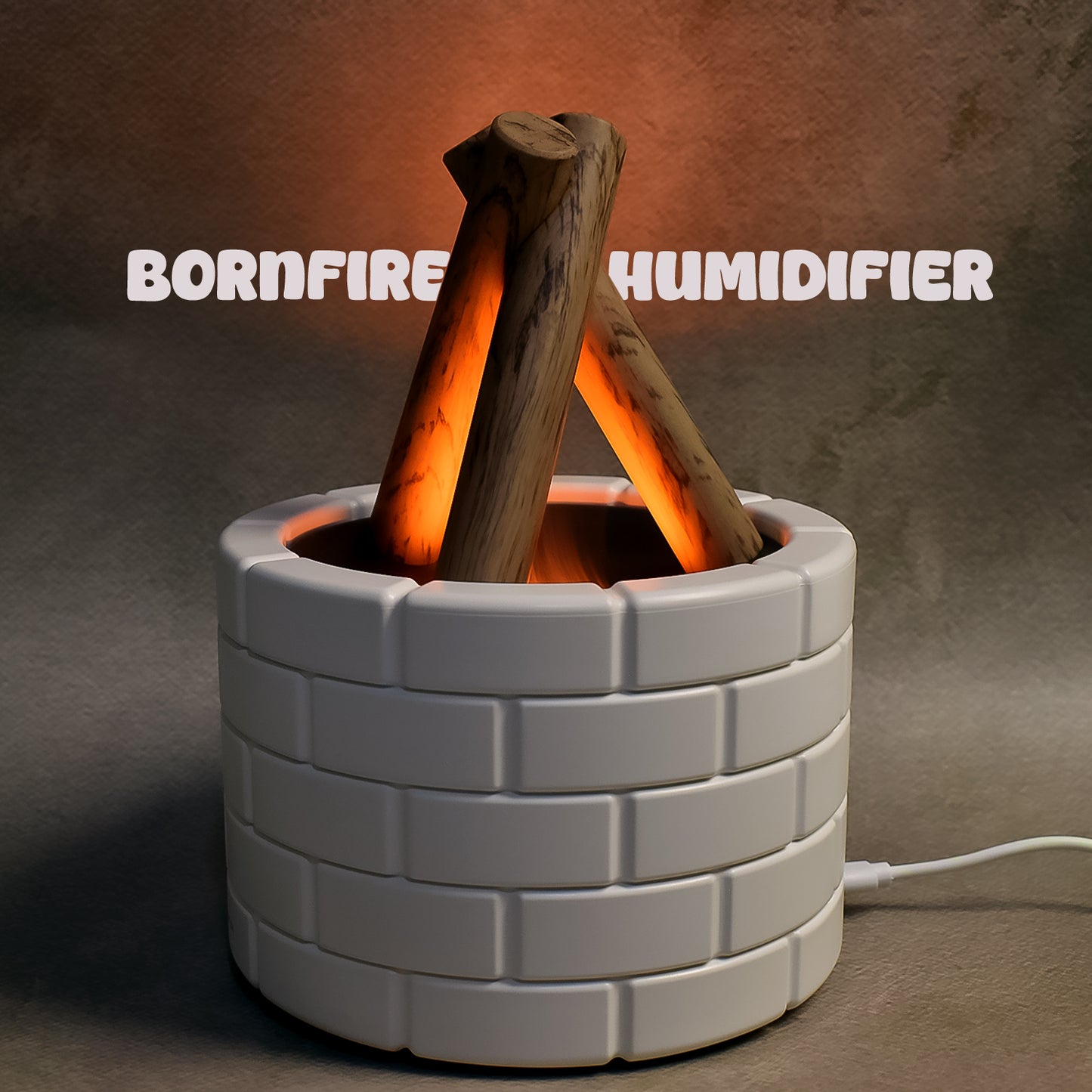 Wukusy bonfire-shaped essential oil diffuser with multi-function flame design, suitable for office use, creates a relaxing aromatic ambiance.