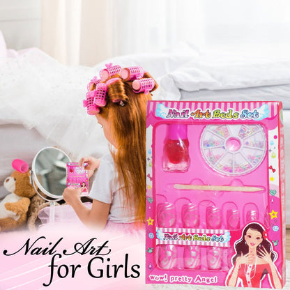 Wukusy Nail Art Studio Manicure Set for Girls, pack of 15 toy nail tools with colorful accessories and design options.