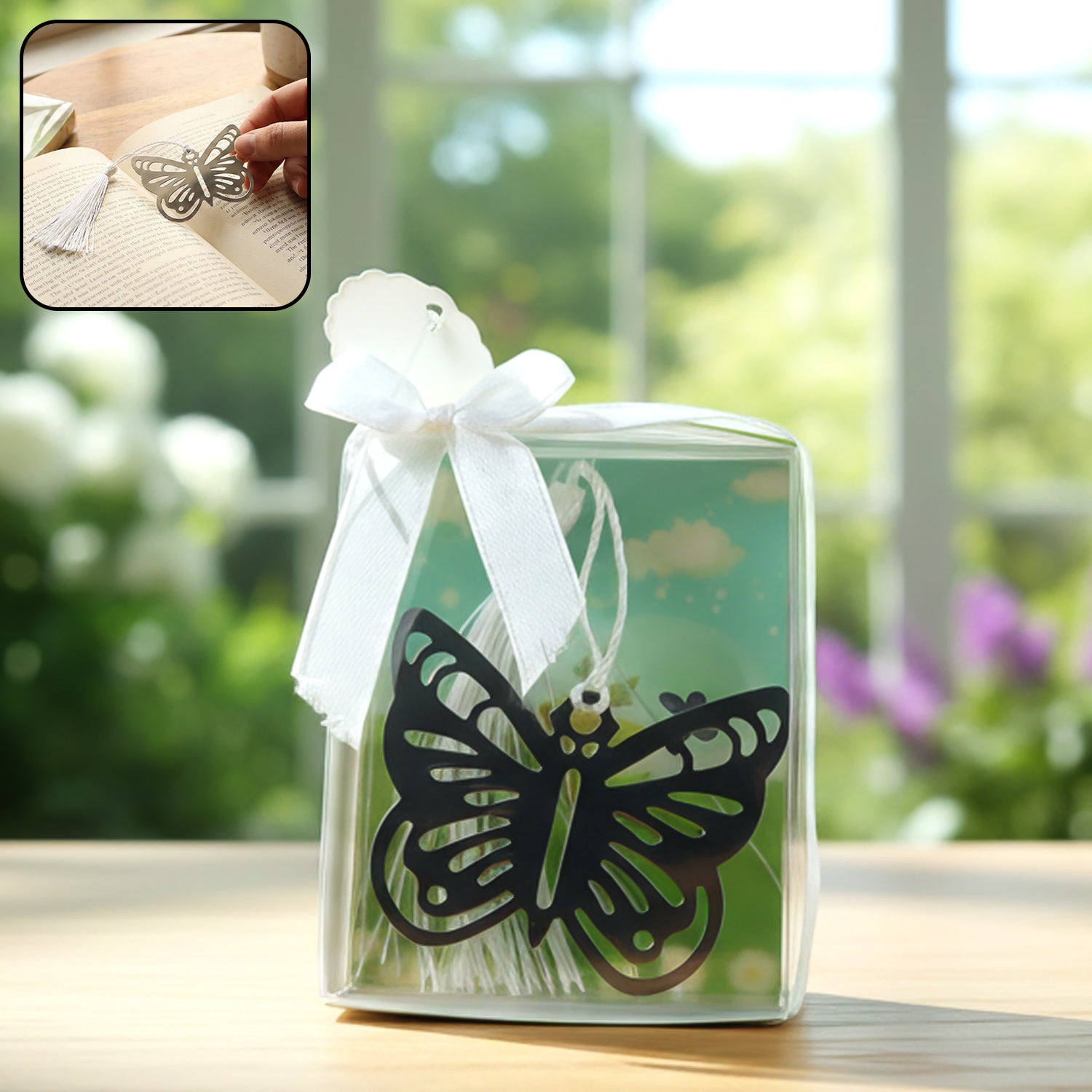 Elegant butterfly design metal bookmark by Wukusy featuring intricate butterfly details and a sleek, durable metal construction.
