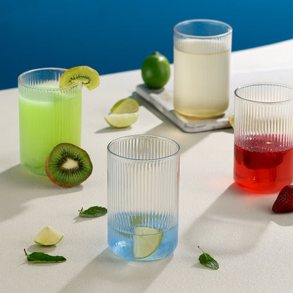 Set of six Wukusy Supermom Casa glassware with clear glass design for home and kitchen use, arranged on a neutral background.