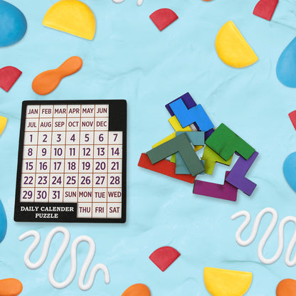 Colorful wooden daily calendar puzzle toy by Wukusy featuring interlocking pieces for educational and interactive play.