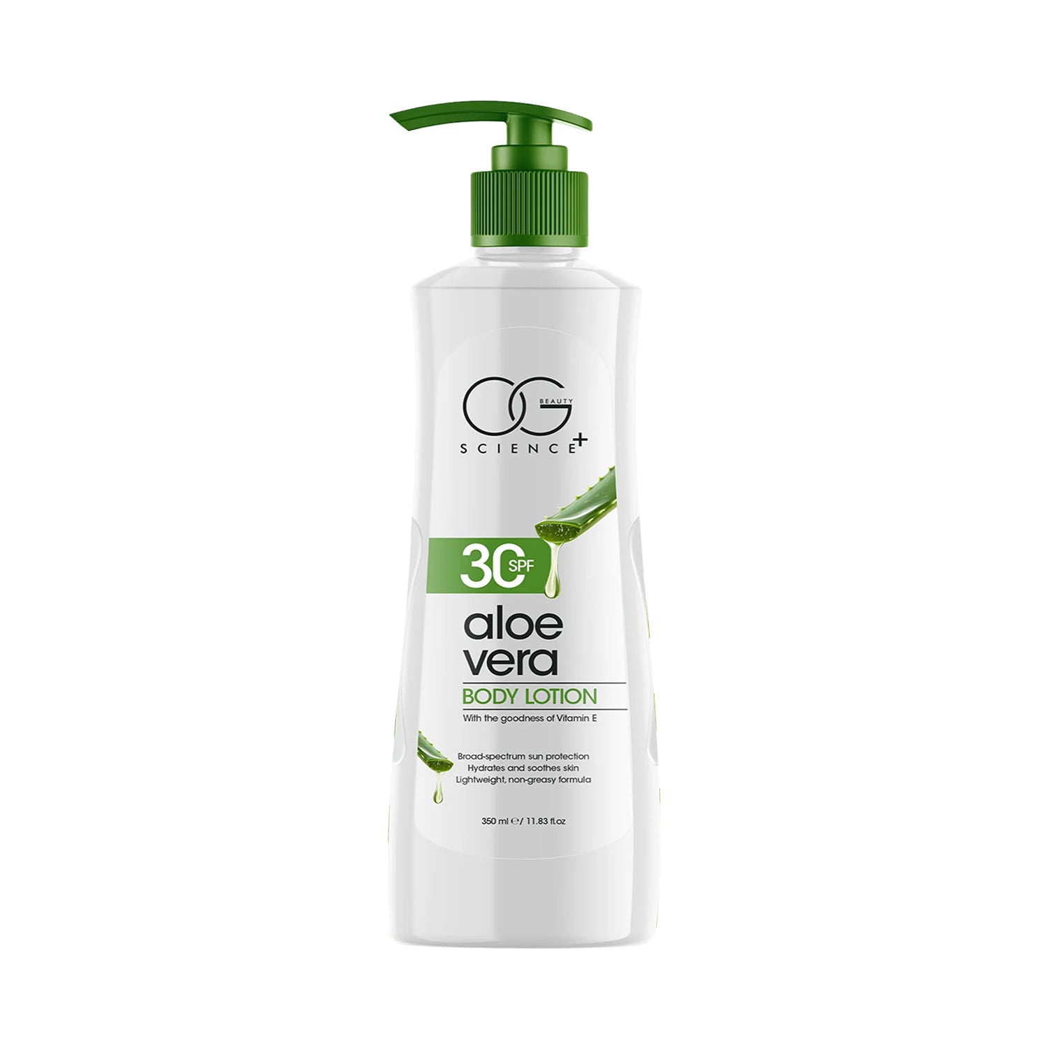 Wukusy Og Beauty Science Aloe Vera Body Lotion bottle showing label and 350ml size, suitable for soothing skin care.