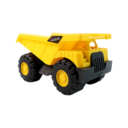 Wukusy Funwoods friction-powered dump truck toy with bright wooden construction and realistic truck design for kids