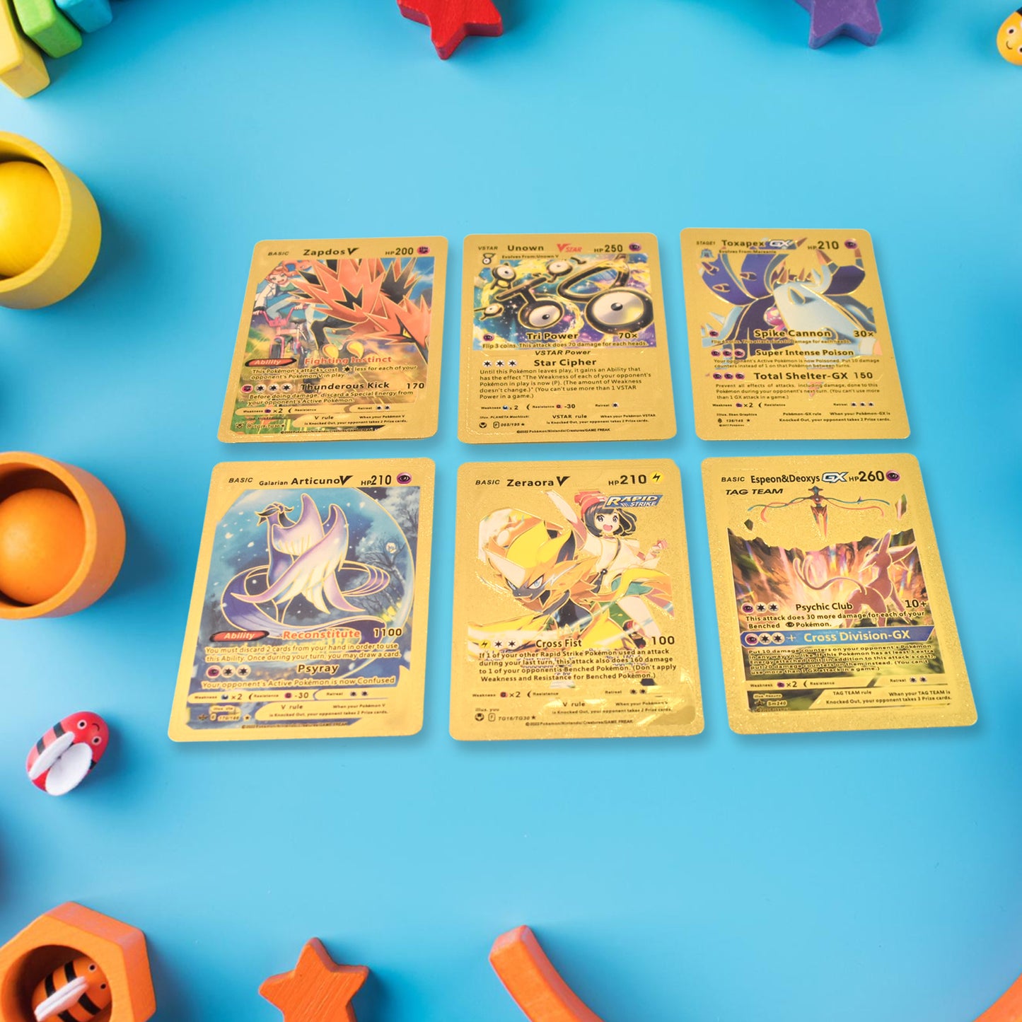 Wukusy Pocket Monster Golden Trading Playing Cards set with 55 toy cards featuring colorful monster illustrations.