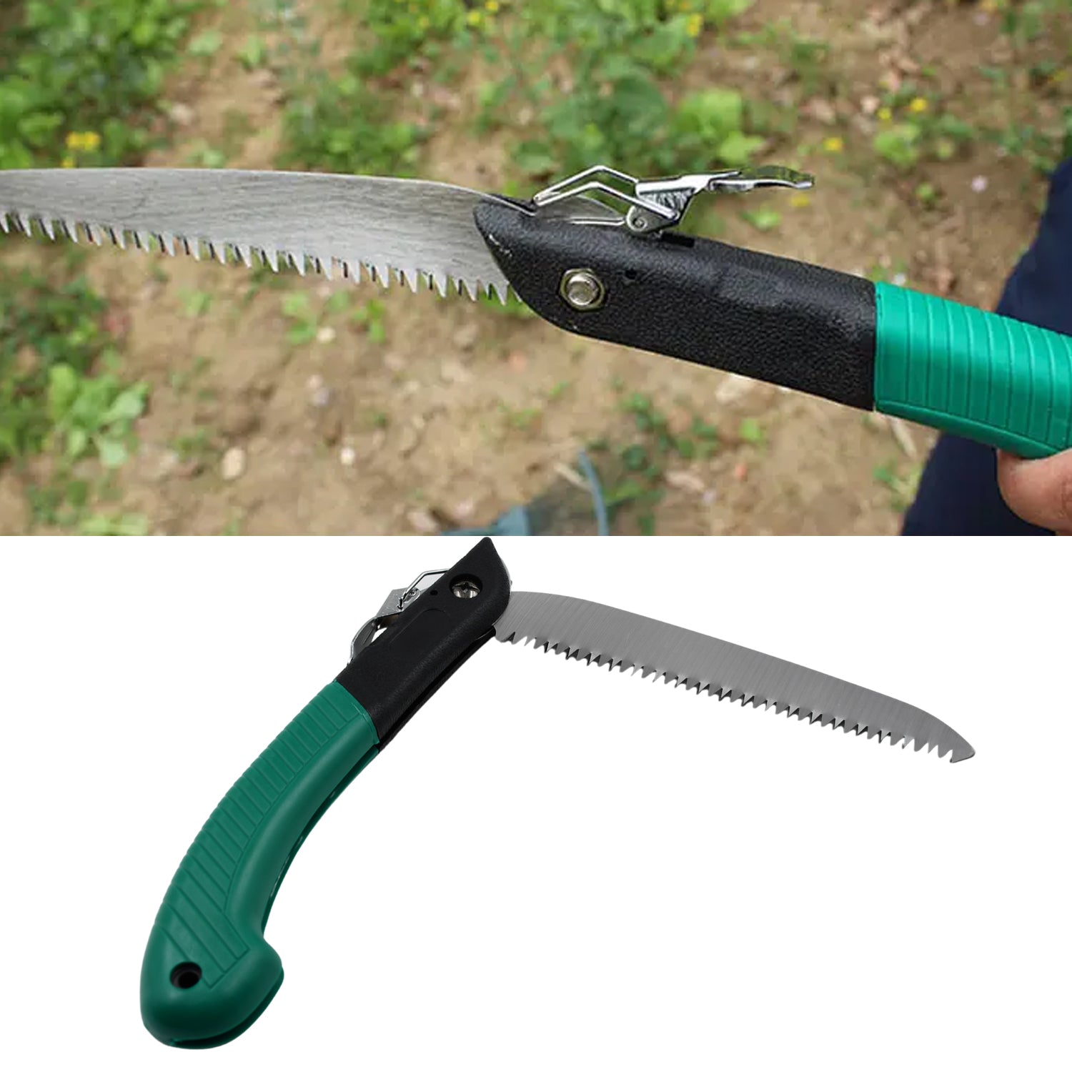 Wukusy 1793 folding handsaw for pruning and gardening, with sharp blade for tree trimming, camping, and woodworking tasks.