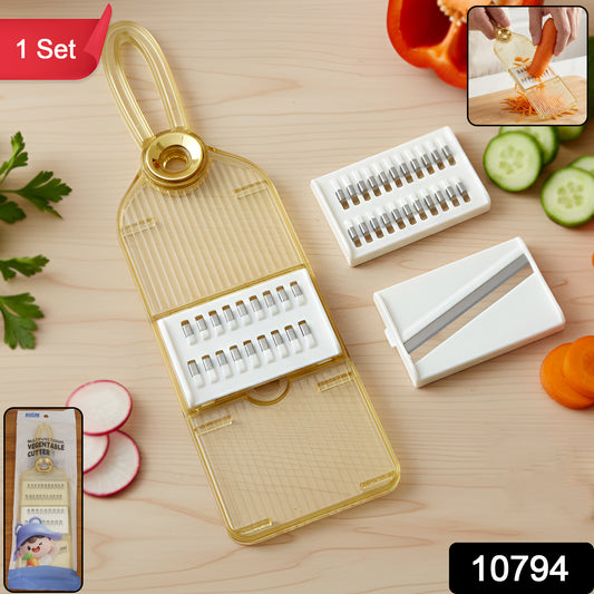 Wukusy multifunctional vegetable cutter set with interchangeable blades showing various slicing and dicing options.