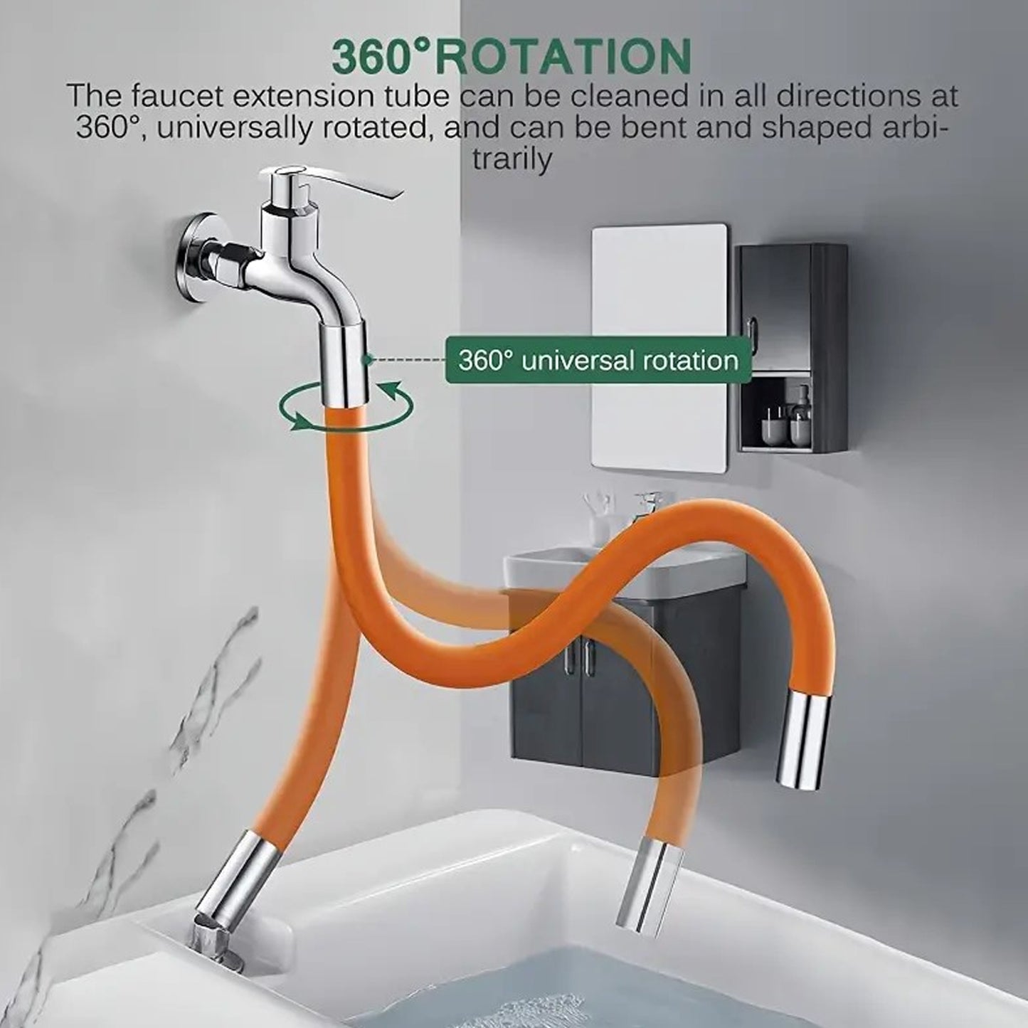 Wukusy flexible water tap extender with connector, 18cm adjustable foam extension tube for sinks, 360-degree free bending faucet extension