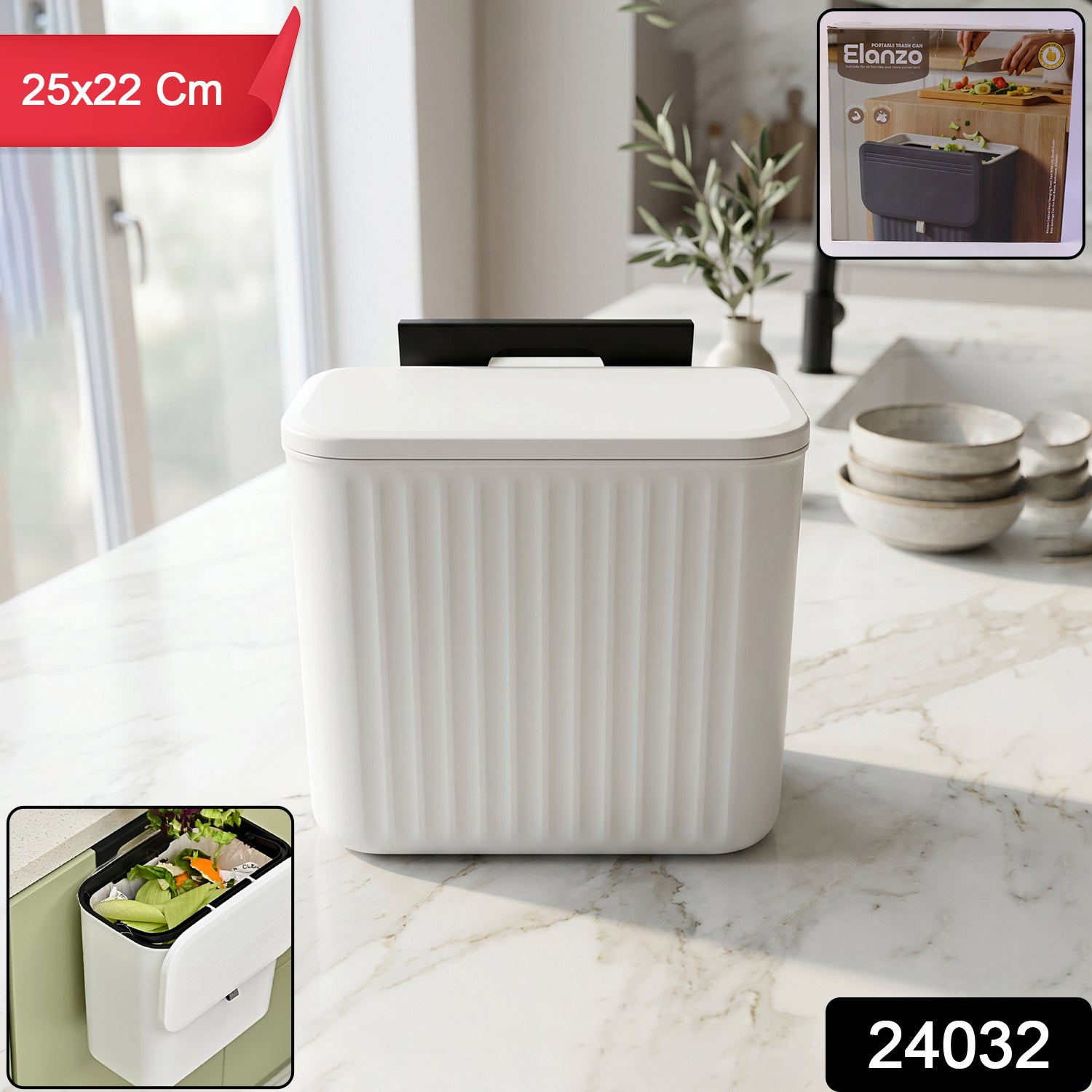 Wukusy portable plastic kitchen dustbin with 25x22 cm size, compact trash bin for kitchen waste collection