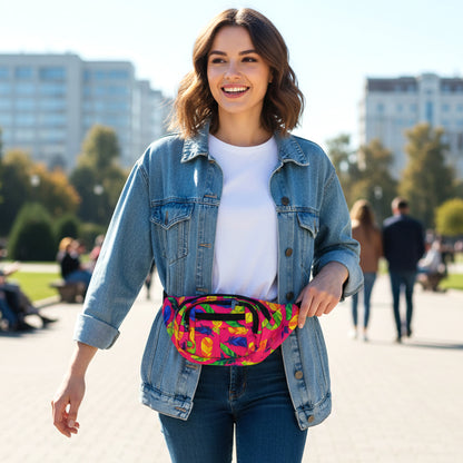 Wukusy stylish printed waist bag with adjustable strap, featuring vibrant colorful patterns, perfect for casual outdoor use.