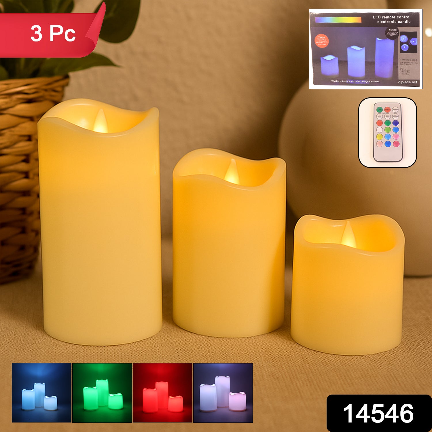 Wukusy premium 3-piece LED flameless candle set with remote control, decorative home decor candles, warm flickering light