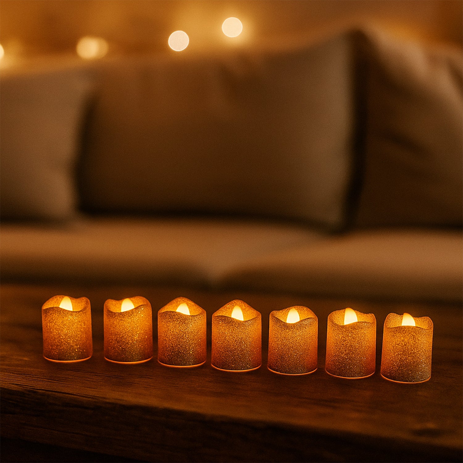 Set of 24 Wukusy Christmas glitter LED tealight candles, flameless decorative lights for home holiday decor.