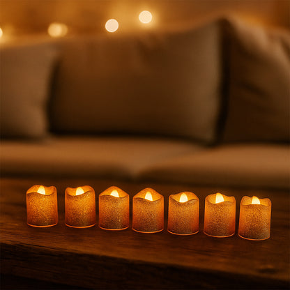 Set of 24 Wukusy Christmas glitter LED tealight candles, flameless decorative lights for home holiday decor.