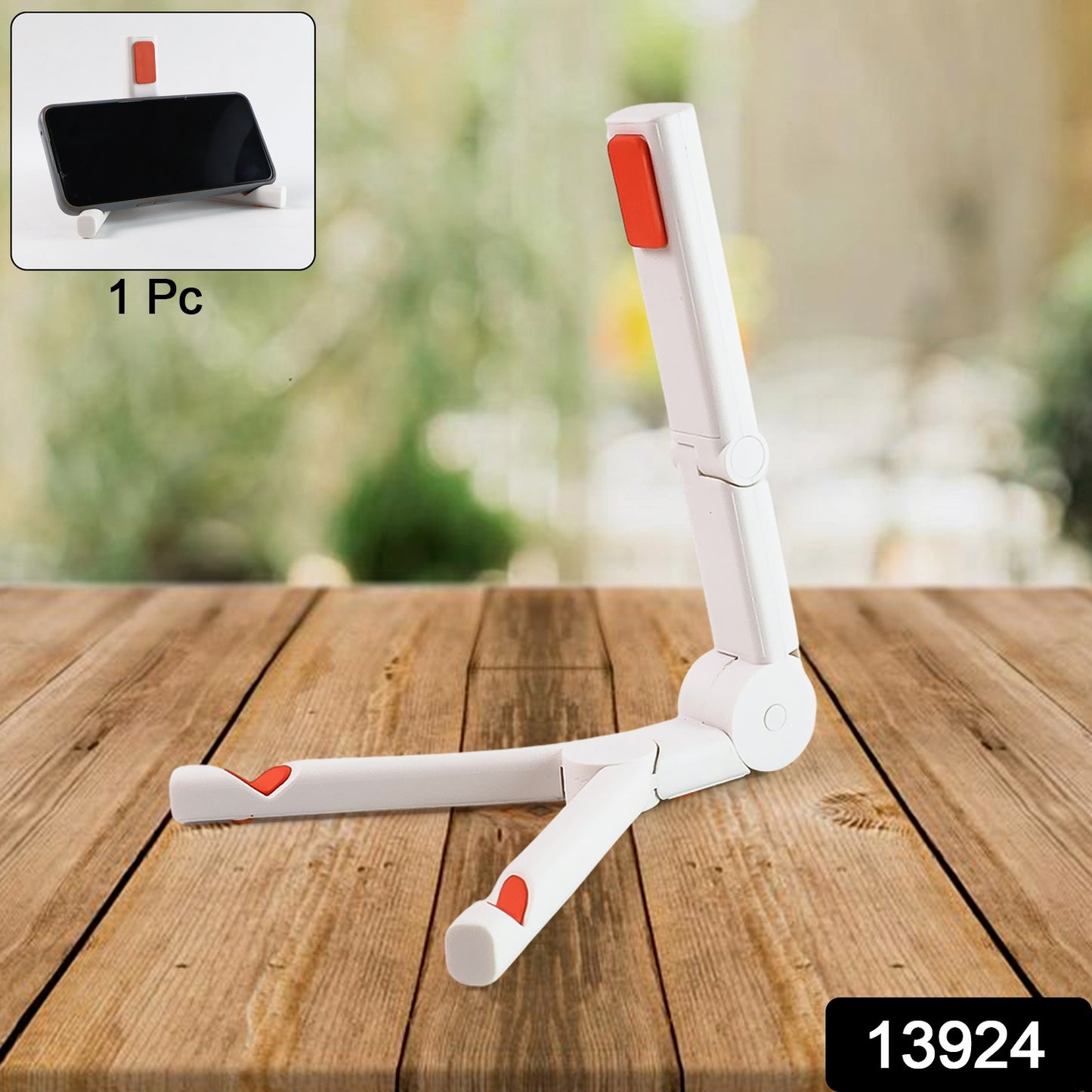 Wukusy portable foldable universal mobile phone stand holder displaying a phone in a vertical position on a sleek black stand.