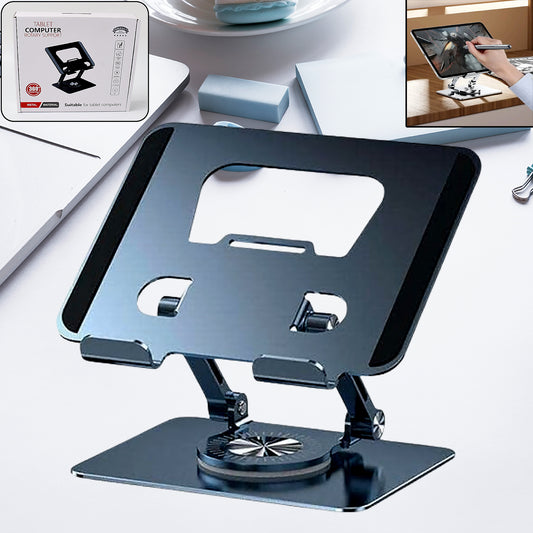 Wukusy aluminum alloy 360° rotating adjustable laptop stand, portable foldable ergonomic support for mobile accessories.