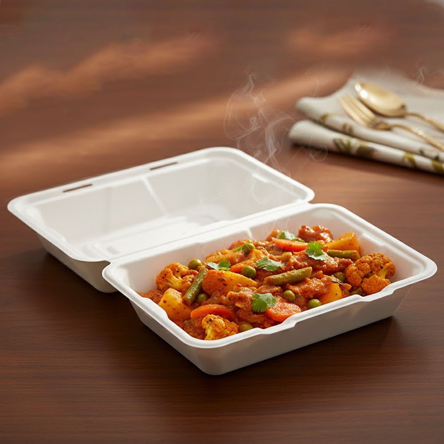Wukusy Vegnar Premium Bagasse Clamshell Food Box 9x6 inch, 10-pack, eco-friendly disposable takeout containers with hinged lids