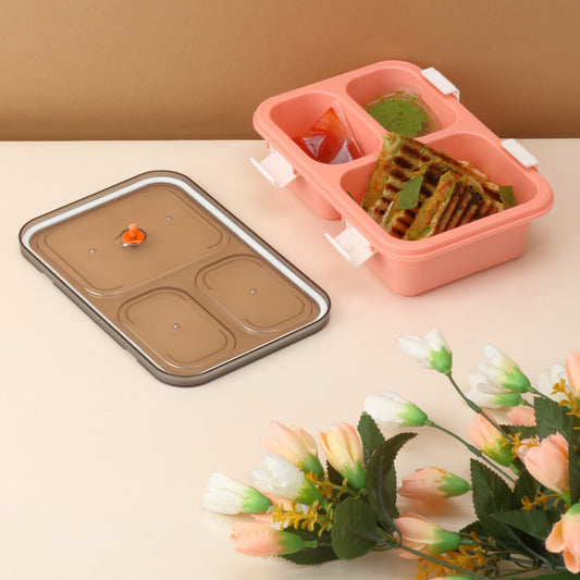 Wukusy plastic lunch box for kids with three compartments, insulated tiffin box for boys and girls, suitable for school and office.