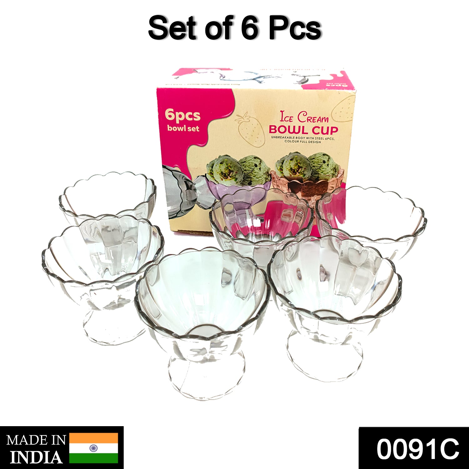 Set of six Wukusy dessert bowls for ice cream, salad, or fruit, made of durable material, perfect for home and kitchen use.